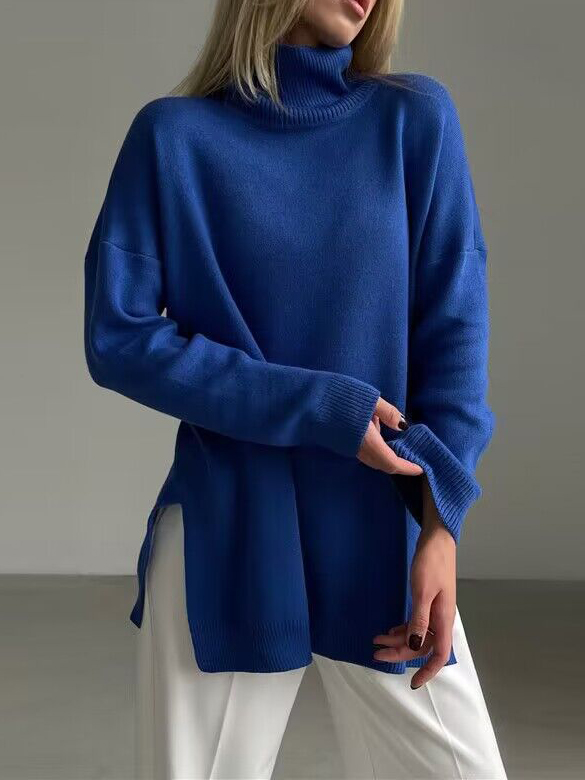 Side Slit Turtleneck Knitted Sweater - Image 3
