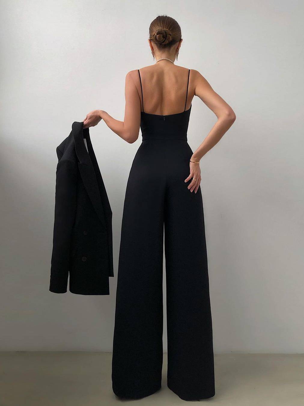 Suspender Tight Waist Straight Mopping Minimalist Jumpsuit - Image 3