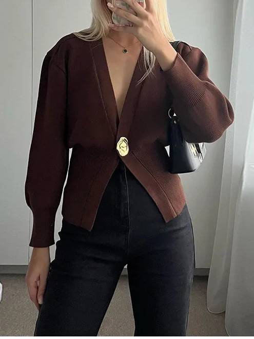 V-Neck Button Knitted Cardigan - Image 3