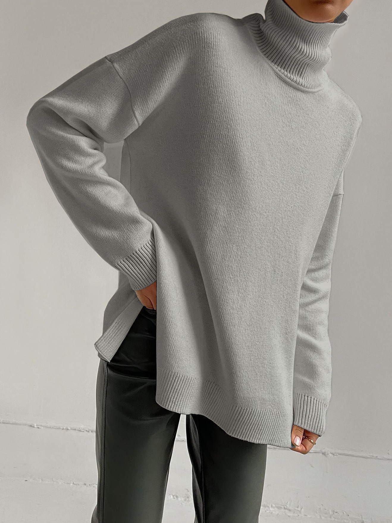 Side Slit Turtleneck Knitted Sweater - Image 6