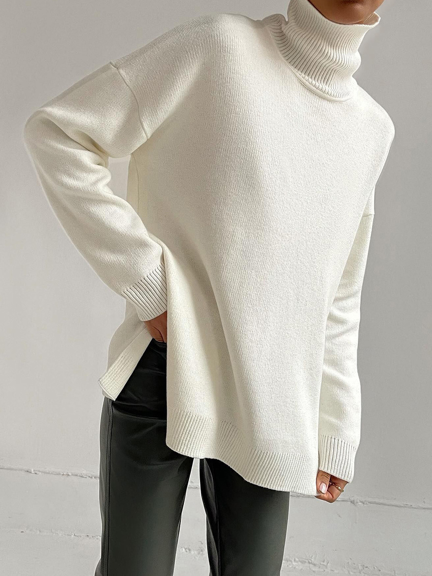 Side Slit Turtleneck Knitted Sweater - Image 7